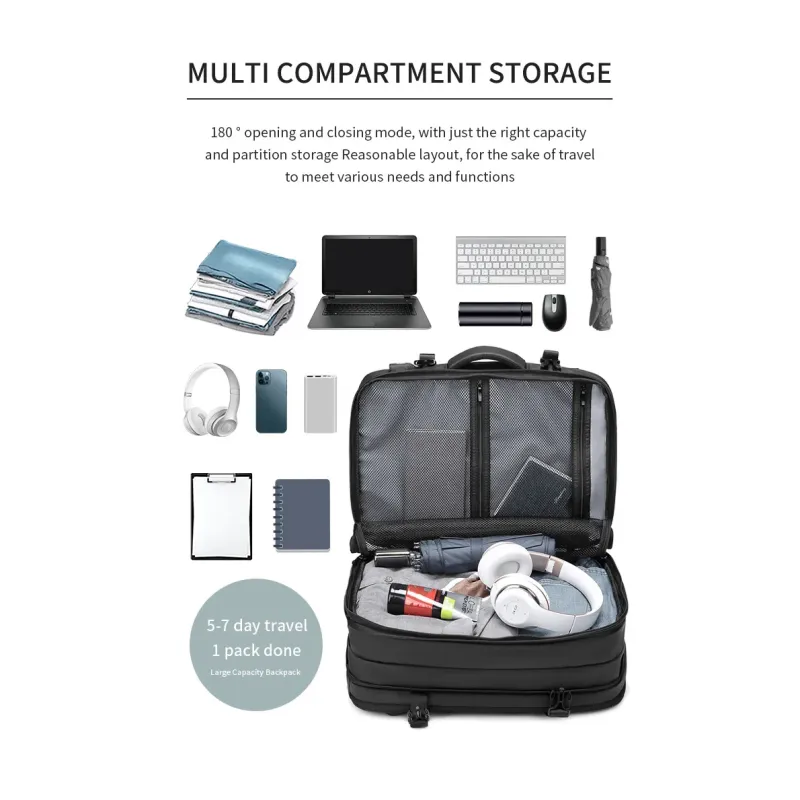 Backpack men's large-capacity business trip short-distance travel bag casual expandable multi-functional computer backpack