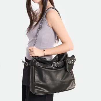 Venn Angel Handbag Soft Leather Shoulder Bag for Women Large Casual Shoulder Bag with Small Bag Vintage Belt Buckle Handbag