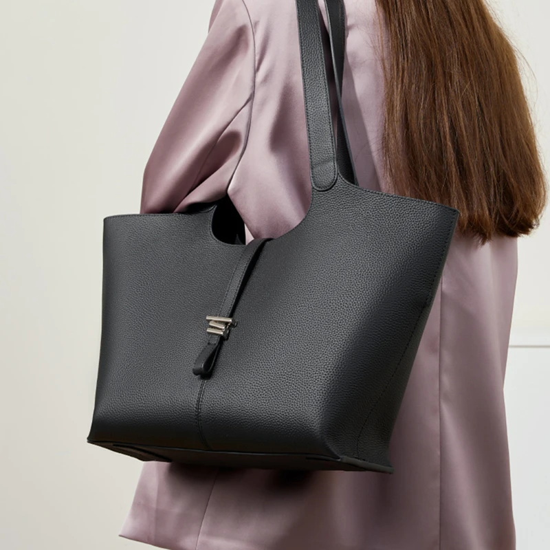 Burminsa Cowhide Genuine Leather Large Capacity Tote Handbags For Women 2025 Luxury Designer Shopper Work Female Shoulder Bags