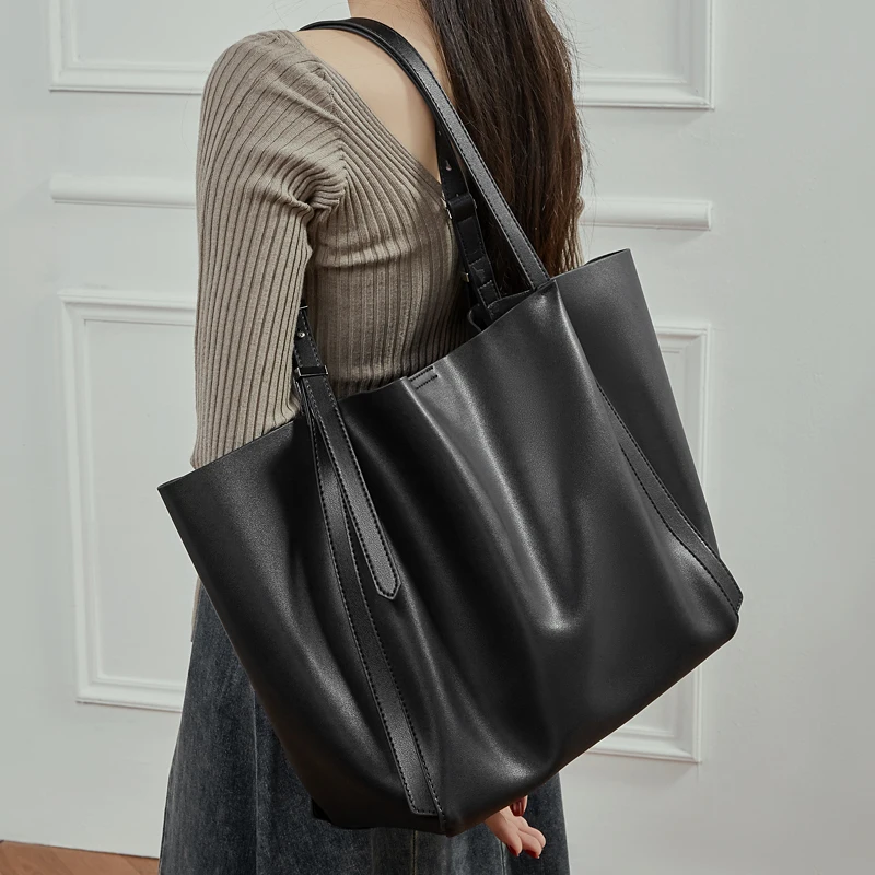 Burminsa Vintage Cow Genuine Leather Large Tote Shoulder Bags For Women 2026 Luxury Designer Korean Shopper Work Ladies Handbags