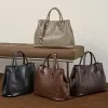 BURMINSA Genuine Cowhide Leather Women Tote Bags Vintage Luxury Large Work Shoulder Crossbody Handbags Business Commuter Purses