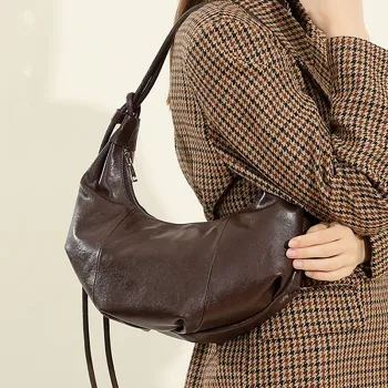 Burminsa Vintage Genuine Leather Crescent Underarm Shoulder Bags For Women 2026 Luxury Designer Crossbody Hobo Ladies Handbags
