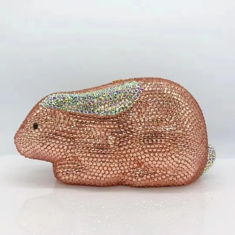Full Diamond Evening Bags Luxury Designer Pink Rabbit Shaped Crystal Clutches Women Rhinestone Clutch Party Purse Handbags