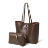 BURMINSA 2 Pcs/Set Genuine Leather Tote Bags For Women Minimalist Shoulder Purse Large Capacity Office Commuter Shopper Handbags