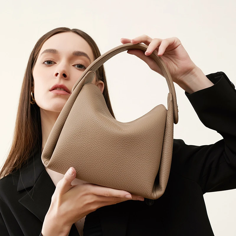 Burminsa Cowhide Genuine Leather Tote Shoulder Bags For Women 2026 Luxury Designer Crossbody Purses Bucket Work Ladies Handbags