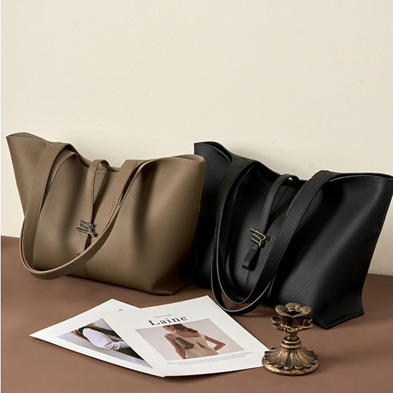 Burminsa Cowhide Genuine Leather Large Capacity Tote Handbags For Women 2025 Luxury Designer Shopper Work Female Shoulder Bags