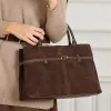 BURMINSA Genuine Suede Leather Commuter Tote Bags For Women 2026 Luxury Top Handle Cow Handbags Office Crossbody Shoulder Purses