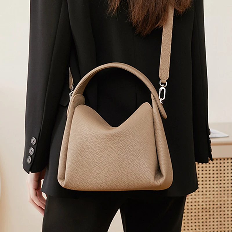 Burminsa Cowhide Genuine Leather Tote Shoulder Bags For Women 2026 Luxury Designer Crossbody Purses Bucket Work Ladies Handbags
