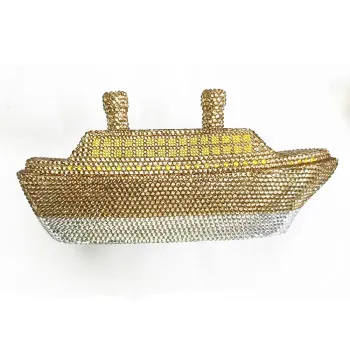 WHTUOHENG Boat Gold Diamond Wedding Bridal Crystal Evening Bags Women Party Dinner Clutch Purse Minaudiere Bag Rhinestone Purses
