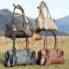 BURMINSA Luxury Genuine Leather Underarm Shoulder Bags For Women Vintage Top Handle Cowhide Boston Purses Office Ladies Handbags