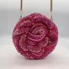 WHTUOHENG Rose Flower Evening Crystal Clutches Purses Diamond Wedding Clutches Rhinestones Hard Metal Bags Dinner Bridal Party