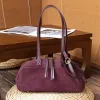 BURMINSA Luxury Genuine Suede Leather Shoulder Bags For Women Vintage Underarm Purses Designer Bowling Tote Office Work Handbags