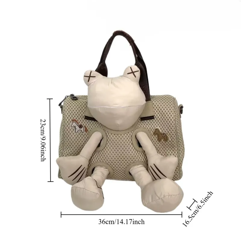 Venn Angel Nylon Women's Handbag Large Fashion Mesh Spliced Shoulder Bag with Bear Doll Design Crossbody Style for Women