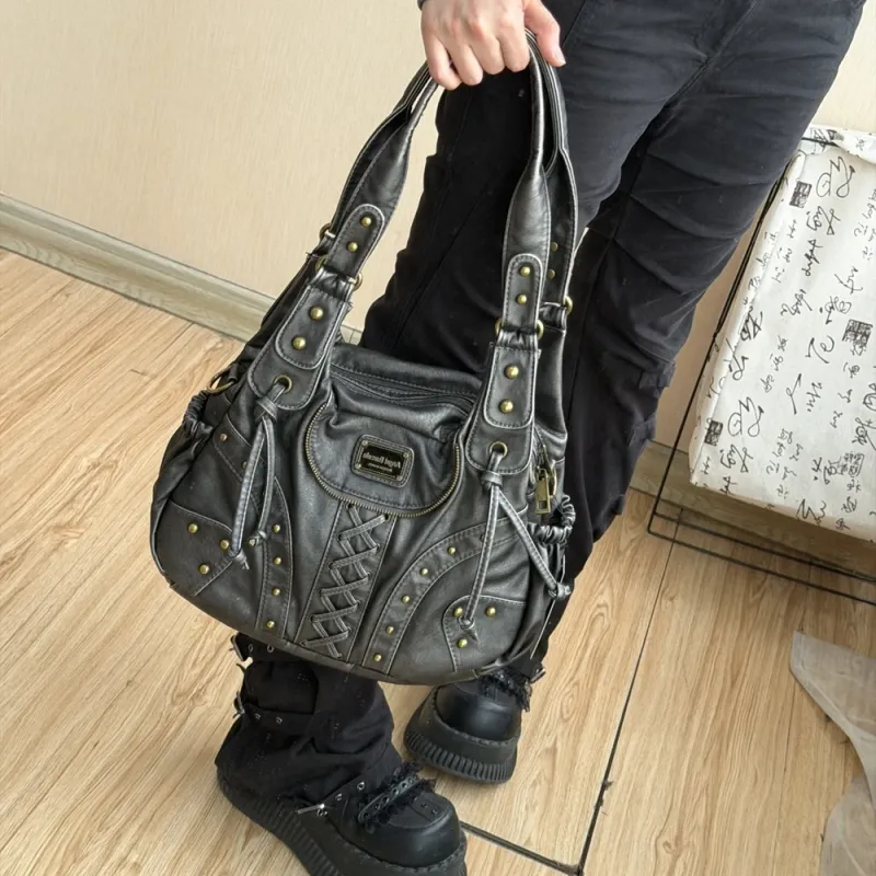 Fashion Small Women's Shoulder Bag Top-Handle PU Leather Satchel Handbag with Phone Pouch And Multi-Pockets Dumpling Pack Style
