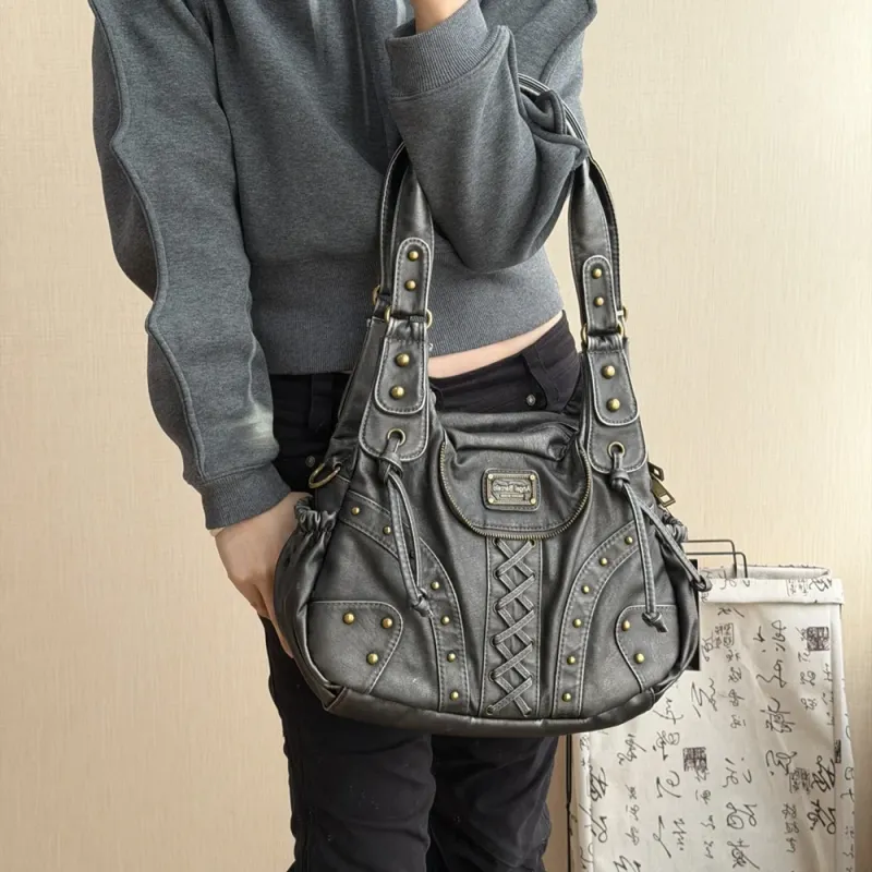 Fashion Small Women's Shoulder Bag Top-Handle PU Leather Satchel Handbag with Phone Pouch And Multi-Pockets Dumpling Pack Style