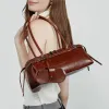 BURMINSA Luxury Genuine Leather Underarm Shoulder Bags For Women Retro Designer Cowhide Boston Tote Purse Office Ladies Handbags
