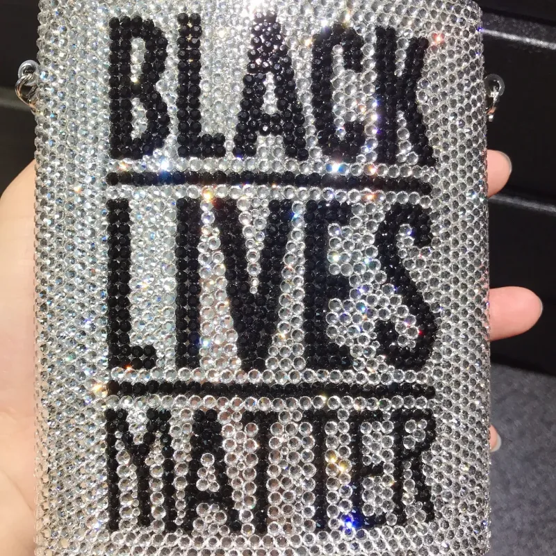Letter BLACK LIVES Crystal Evening Clutch Handbag for Women Rhinestone Wedding Minaudiere Ladies Gala Dinner Fashion Accessory