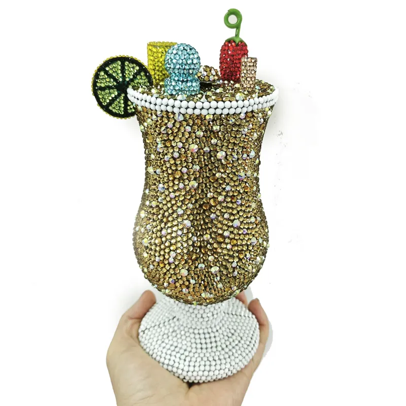 Cocktail Purses Cup Rhinestone Evening Bags Luxury WHTUOHENG Gorgeous Crystal Metal Purses Diamond Handbags Wedding Party Bags