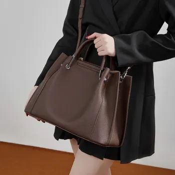 BURMINSA Vintage Genuine Leather Tote Bags For Women Large Capacity Shopper Handbags Casual Daily Work Shoulder Crossbody Bags