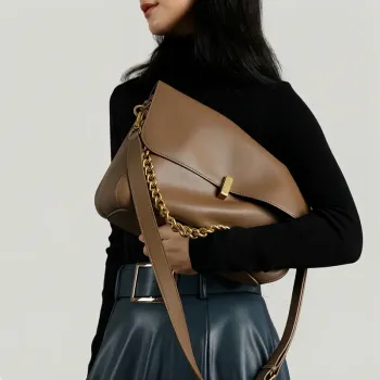 BURMINSA Minimalist Genuine Leather Chain Shoulder Bags For Women 2026 Elegant Flap Crossbody Satchel Structured Female Handbags