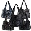 Retro Washed Leather Tote Bag Distressed Braided Detail Shoulder Bag Purse with Antique Gold Hardware Large Hobo Handbag