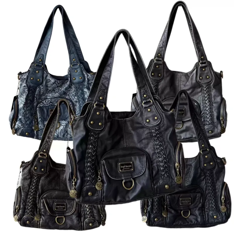 Retro Washed Leather Tote Bag Distressed Braided Detail Shoulder Bag Purse with Antique Gold Hardware Large Hobo Handbag