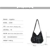 Women's Bag PU Shoulder Bag Soft Fashion Handbag Large Vintage Black Dyeing Dumpling Pack Multi-pockets Crossbody Bag