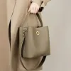 Burminsa Cowhide Genuine Leather Bucket Tote Handbags For Women 2026 Luxury Designer Top Handle Ladies Shoulder Crossbody Bags