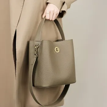 Burminsa Cowhide Genuine Leather Bucket Tote Handbags For Women 2026 Luxury Designer Top Handle Ladies Shoulder Crossbody Bags