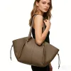 BURMINSA Luxury Genuine Leather Tote Bags For Women Cowhide Commuter Handbags Minimalist Daily Shopping Travel Shoulder Purses