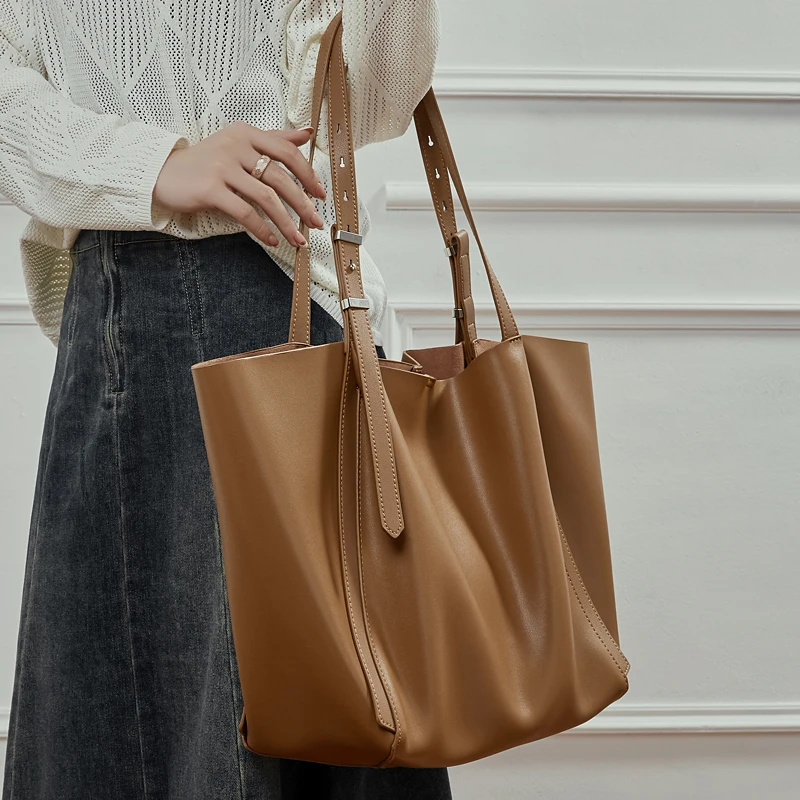 Burminsa Vintage Cow Genuine Leather Large Tote Shoulder Bags For Women 2026 Luxury Designer Korean Shopper Work Ladies Handbags