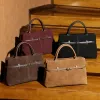 BURMINSA Genuine Suede Leather Commuter Tote Bags For Women 2026 Luxury Top Handle Cow Handbags Office Crossbody Shoulder Purses
