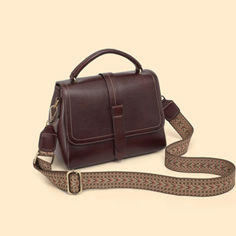 Burminsa Cowhide Genuine Leather Shoulder Bags For Women 2026 Luxury Designer Wide Strap Crossbody Satchel Work Ladies Handbags