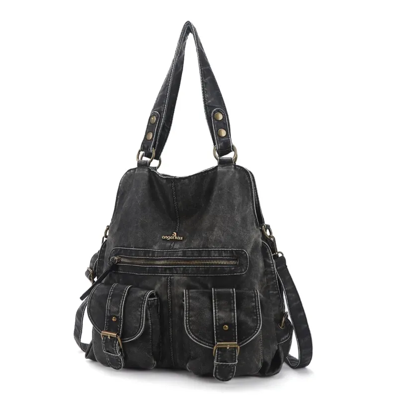 Angel kiss Shoulder Bag Fashion Women's Handbag Vintage PU Satchel Top-Handle Dumpling Shape Multi-Pockets Fashion Crossbody Bag