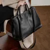 BURMINSA Genuine Cowhide Leather Women Tote Bags Vintage Luxury Large Work Shoulder Crossbody Handbags Business Commuter Purses