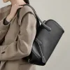 BURMINSA Luxury Genuine Leather Boston Shoulder Bags For Women 2026 Elegant Designer Satchel Tote Purse Office Underarm Handbags