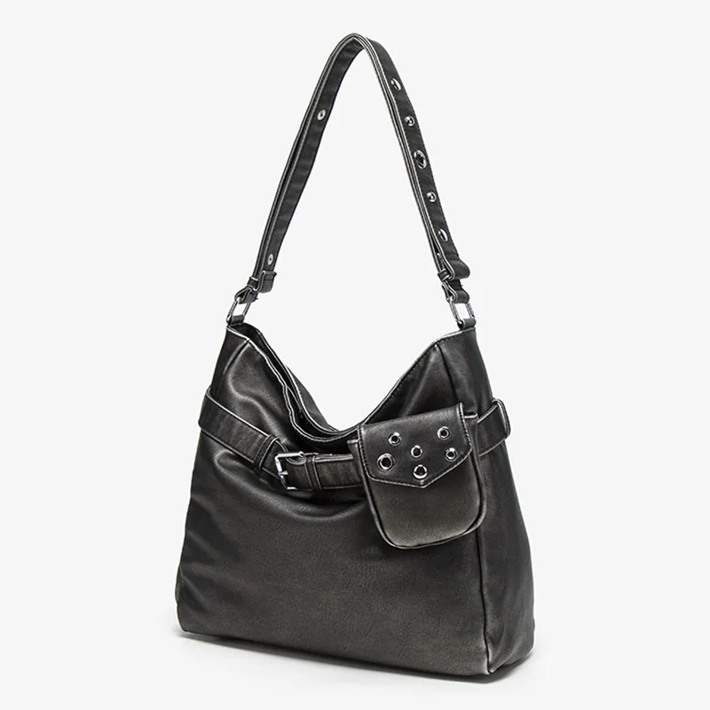 Venn Angel Handbag Soft Leather Shoulder Bag for Women Large Casual Shoulder Bag with Small Bag Vintage Belt Buckle Handbag