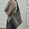 BURMINSA Luxury Genuine Leather Bucket Tote Bags Women Minimalist Vintage Shoulder Purses Large Office Commuter Shopper Handbags