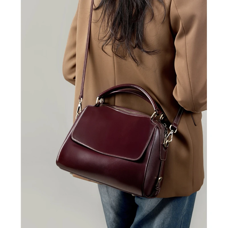 BURMINSA Luxury Genuine Leather Satchel Handbags Women Designer Cowhide Office Work Purses Retro Pillow Shoulder Crossbody Bags