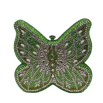 WHTUOHENG Green Butterfly Diamond Evening Bag Wedding Party Women's Crystal Sparkling Purse Rhinestone Clutches Luxury Handbags