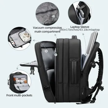 Backpack with Anti-Theft Vacuum Compression Travel Backpack,Expandable Backpacks with Pump for Airplanes