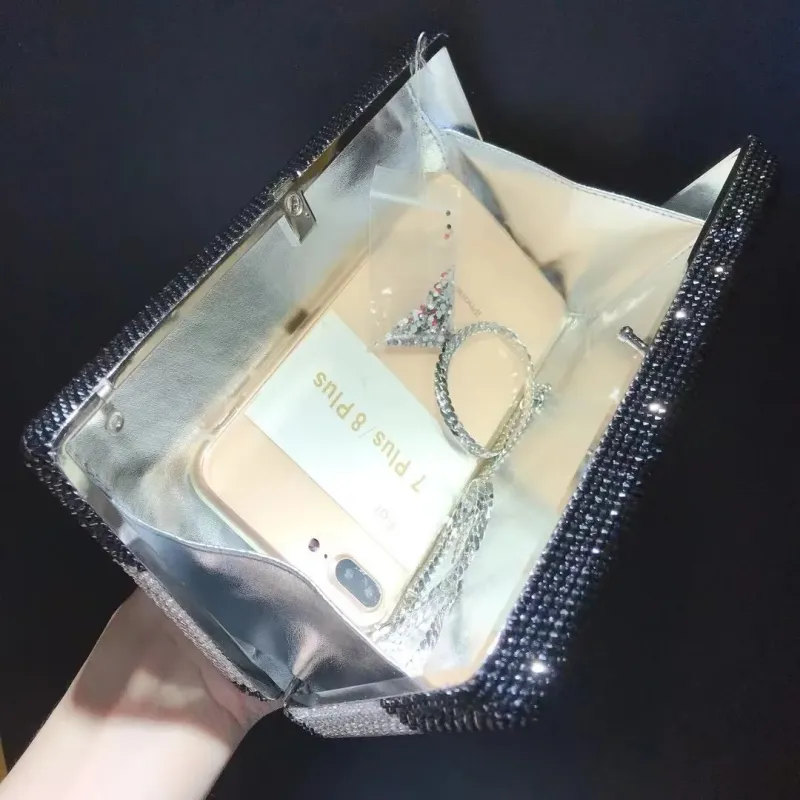 YUMMY HELLO Rhinestone Evening Bags Clutches Formal Dinner Crystal Clutch Purses White/Black Women Diamond Bridal Phone Handbags