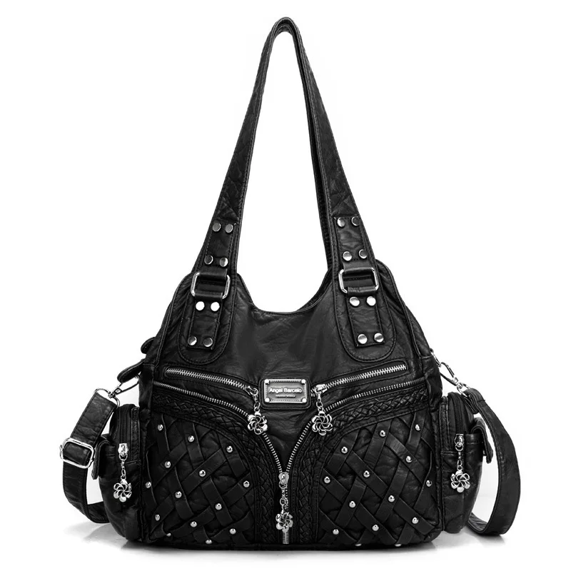 Women PU Shoulder Bag Casual Rivets Bag Hobo Messenger Handbag Satchel Large Tote Bag