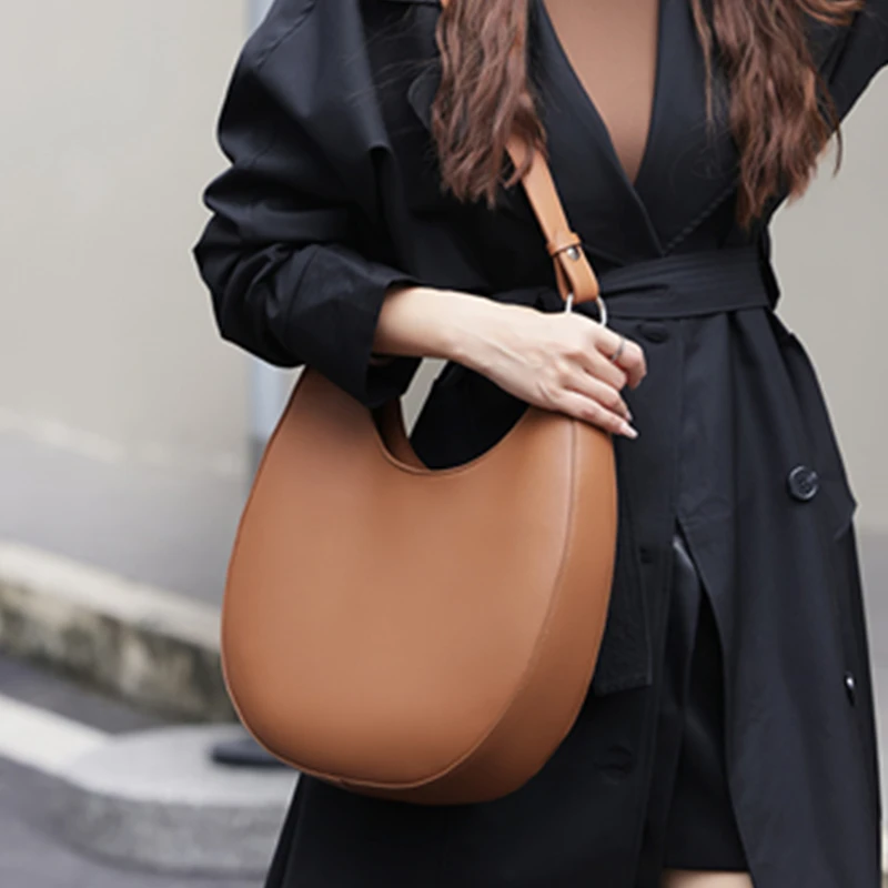 BURMINSA Luxury Genuine Leather Crescent Hobo Bags Women Minimalist Underarm Shoulder Purse Slouchy Crossbody Tote Handbags 2026