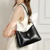 BURMINSA Luxury Genuine Leather Handbags For Women 2026 Designer Glossy Chain Shoulder Bags Oil Wax Crossbody Purses Hobo Totes