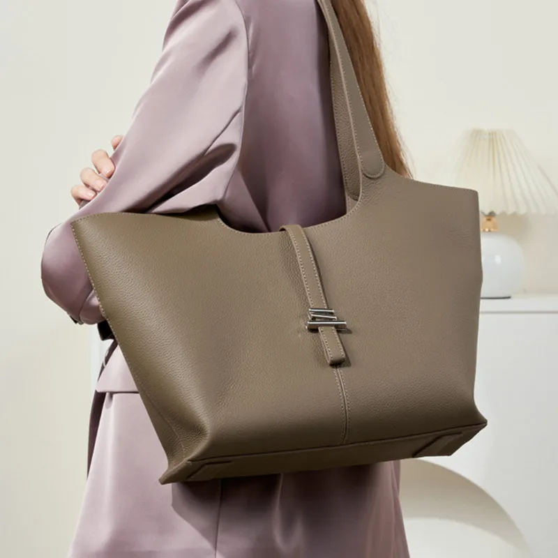 Burminsa Cowhide Genuine Leather Large Capacity Tote Handbags For Women 2025 Luxury Designer Shopper Work Female Shoulder Bags