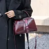Burminsa Cowhide Genuine Leather Pillow Tote Handbags For Women 2026 Trend Designer Wide Strap Ladies Shoulder Crossbody Bags