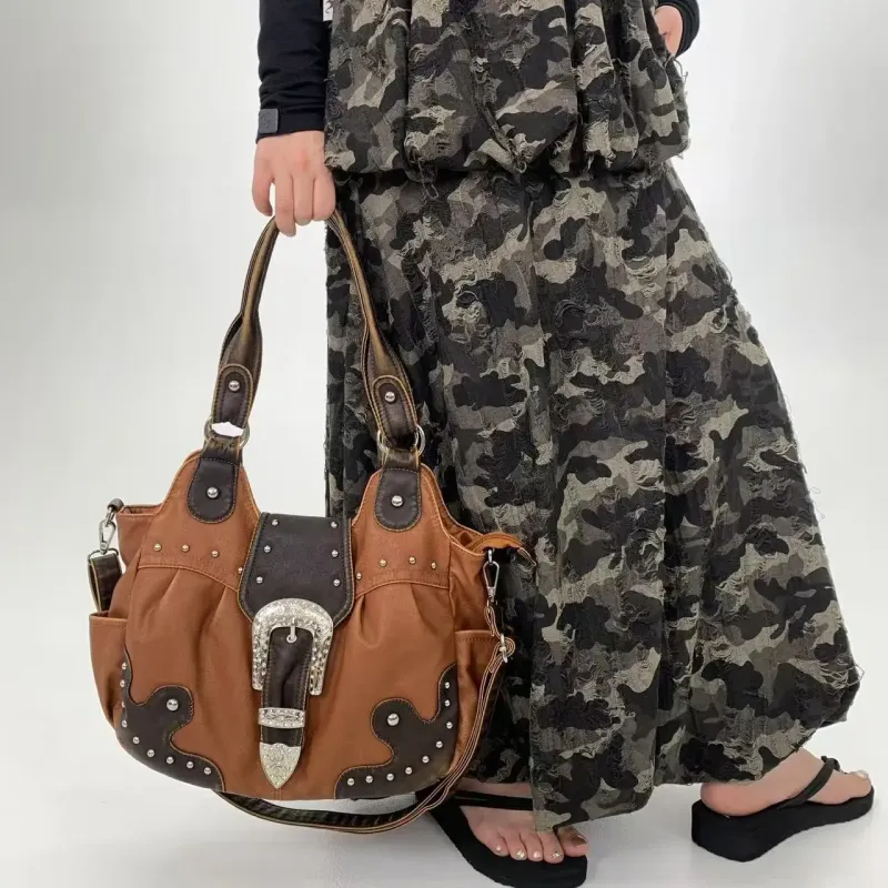 Women Handbag Brown PU Shoulder Bag Satchel Top-handle Shoulder Bag Fashion Dumpling Pack Multi-pockets Shoulder Bags