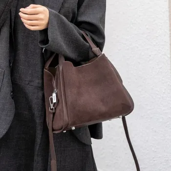Burminsa Cowhide Suede Genuine Leather Tote Handbags For Women 2026 Luxury Designer Bucket Work Ladies Shoulder Crossbody Bags