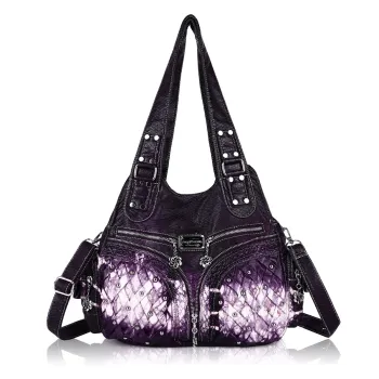 Vintage Bag Women PU Shoulder Bag Purple Casual Multiple Pockets Bag Hobo Messenger Shoulder Bag Satchel Large Tote Bag